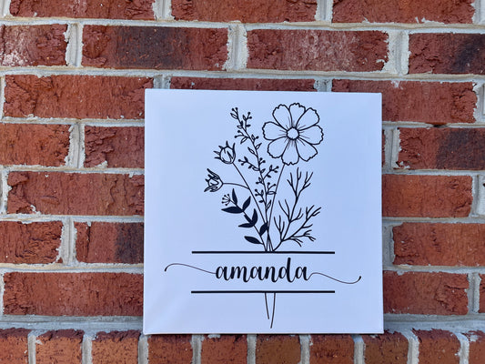 12 x 12 inches Personalized Birth Flower Name printed on Canvas