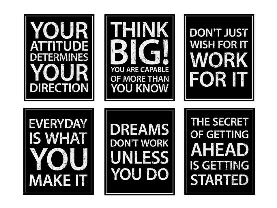 ArtbyHannah 6 Piece Motivational Framed Wall Art Set, Black Inspirational  Wall Decor with Positive Quote for Office Decor 